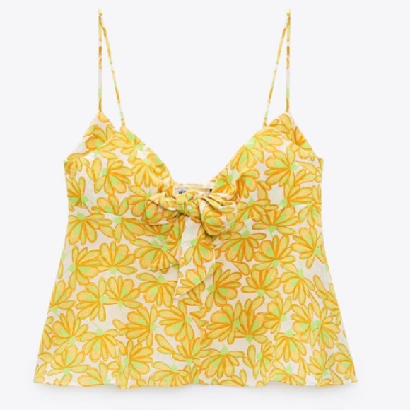 Zara top strappy flutter top yellow print - Picture 2 of 8